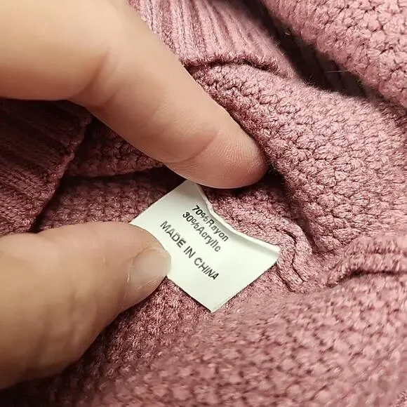 Long Sleeve Waffle Knit Sweater Crew Neck Pink Pullover XXL Oversized MEROKEETY - Picture 3 of 4